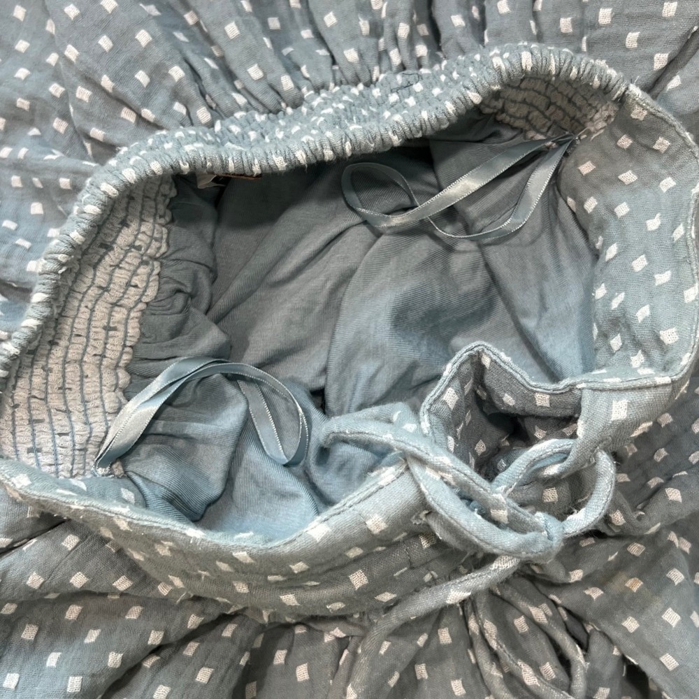 Free People Gauze Skirt Smocked Waist Drawstring Polka Dot Blue XS - Picture 5 of 10